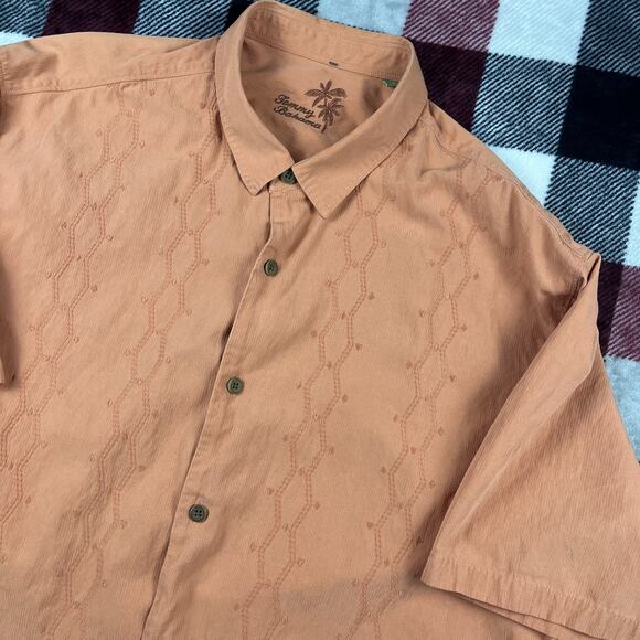 Tommy Bahama Shirt Mens XL Camp Orange Silk Cotton Embroidery Guayabera Bowling - Picture 2 of 8